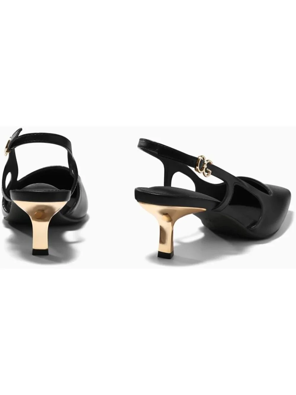 Women's Black Pu Low Kitten Heels Slingback Pump Closed Pointed Toe Buckle Shoes